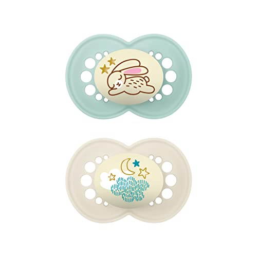 MAM Original Nuit Sucette 18+ mois - Silicone ultra-doux - Lot de 2 sucettes avec boîte de stérilisation - Brille dans la nuit Cover