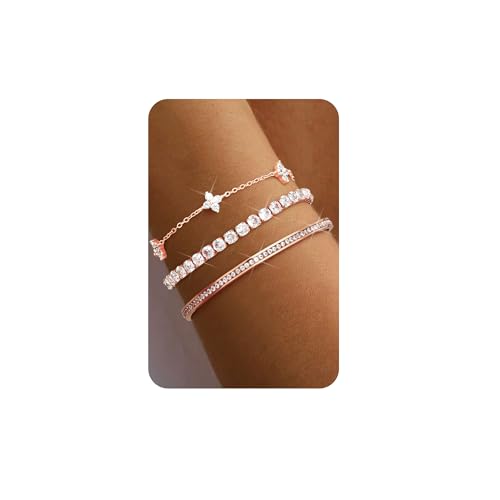 ORAZIO 3 Stück Armband Rosegold Damen Armbänder Armreif Cubic Zirkonia Verstellbare Armband Rosegold Set Schmuck Für Damen