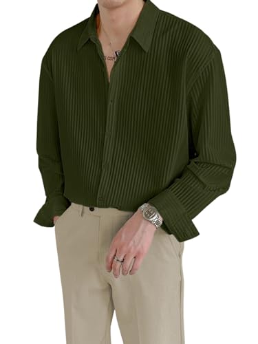 Image of GRECIILOOKS Men's Formal Button Down Shirt - Slim Fit Polycotton Shirt's for Men | Textured Full Sleeve| Business & Meeting Ready (Available in Plus Size)
