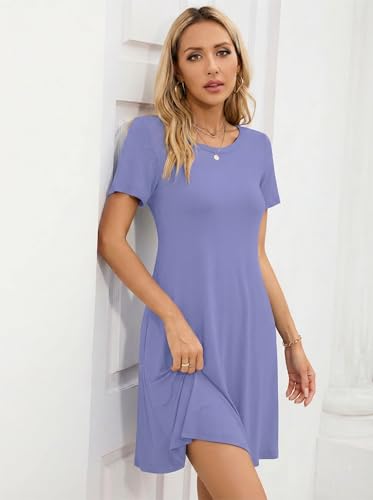 Image of KORSIS Summer Women's Dress Casual T-Shirt Short Sleeve Dresses Swing Flowy Beach Vacation Work Sundress with Pockets