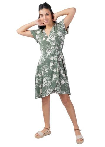 Robe courte cache-cœur Marika fleur de lotus vêtement floral fluide été