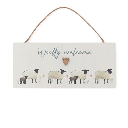 Cooksmart Rechteckiges Schild mit Highland-Schaf, britisches Design, rustikaler Schaf- und Naturdruck, MDF mit Bindfaden, Heimdekoration im Bauernhaus-Stil, dekoratives Schild für den Innenbereich