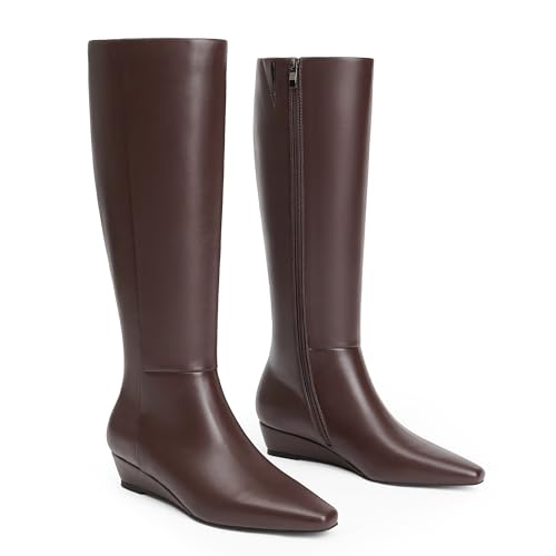 Modatope Knee High Boots Women Brown Boots For Women Chocolate Tall Brown Boots Brown Leather Boots Wedge Heel Womens Fall Boots 2024 Long Boots Size 9 thumb #4
