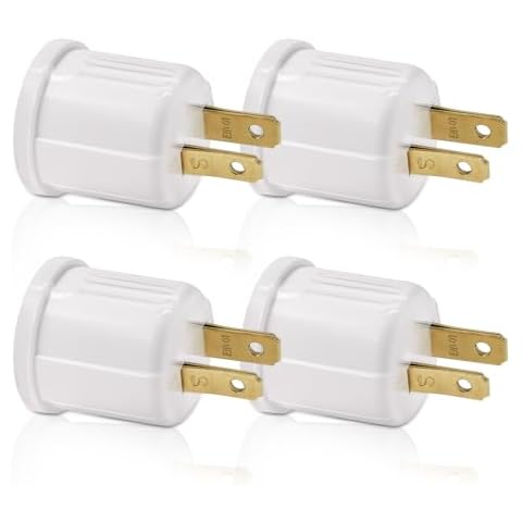 Outlet to Socket Adapter, Plug-in Light Socket, Convert Outlet to Light Bulb Socket, Polarized 2-Prong Outlet to E26 E27 Screw Base Bulb Socket, 660 Watt, 125 Volt, UL Listed (4-Pack) Cover