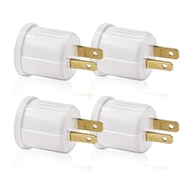 Outlet to Socket Adapter, Plug-in Light Socket, Convert Outlet to Light Bulb Socket, Polarized 2-Prong Outlet to E26 E27 Screw Base Bulb Socket, 660 Watt, 125 Volt, UL Listed (4, White Color)
