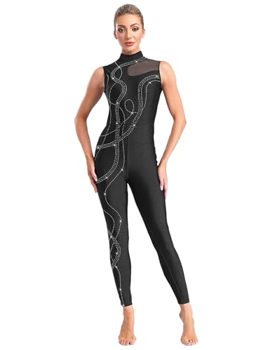 Yhong Maillot de ballet para mujer, para danza, adulto, sin mangas, cuerpo entero, camiseta de baile, traje de gimnasia, leotardos de danza, Negro , S