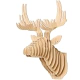 鹿 オブジェ 壁掛け インテリア 動物 3D 彫刻 飾り 壁 飾り木目 モダン ナチュラル (白木)