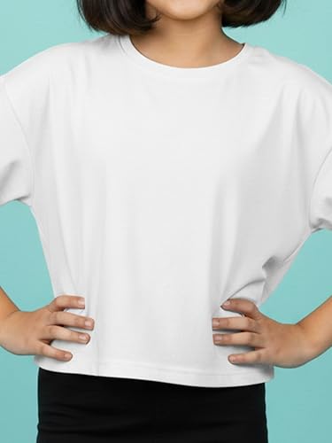 Image of KiddoPanti Girls 100% Cotton Solid Drop Shoulder Half Sleeve Round Neck Crop Tee