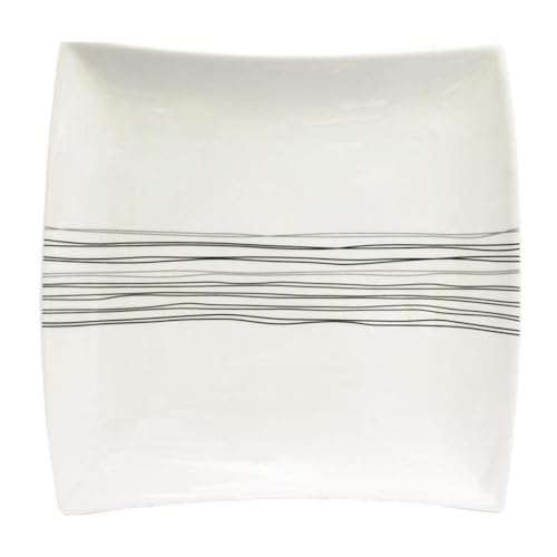 Secret de Gourmet - Lot de 6 Assiettes Plates Carrées Lignes 26cm Blanc