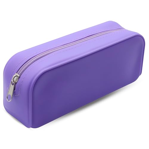 Estuche Escolar, Estuche Multiusos de Silicona, estuche portalápices, Accesorio colegio, Accesorio lápices, Diseño rectangular, Portalápices de Mesa, Longitud 18.5 cm, Silicona (Morado)