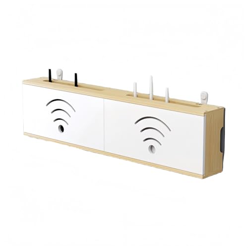 MiluFox ルーター収納ボックス 壁掛け型ルーター デコレーションボックス 壁掛け式 Wi - Fi ルーター収納 配線棚隠しボックス デコレーションボックス 実木材質 クルミ色 (60*10*20CM,自然+白色)