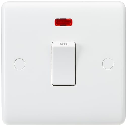 Knightsbridge CU8341N Curved Edge 20 A DP Switch with Neon, White, Switch 20A