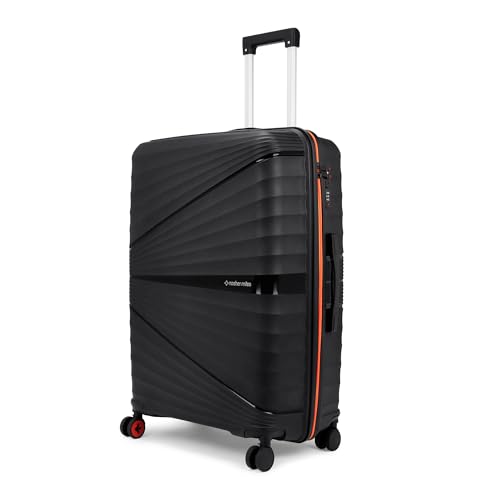 Image of Nasher Miles Golden Gate Hard-Sided Polypropylene Check-in Luggage 28 inch | 75cm | 8 Wheels Large Trolley Bag for Travel | Suitcase (Black & Orange)