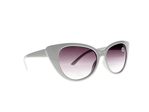 Multi-Colors Designer Stylish Women Cat Eye Reading Glasses Sunglasses Grey Lens Sun Readers +1.00~+4.00 (White, 2.5)