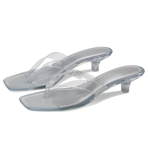 Image of Dsevht Kitten Heels for Women Jelly Square Open Toe Sandals Flip Flop Heel Summer Low Heeled Thong Sandals