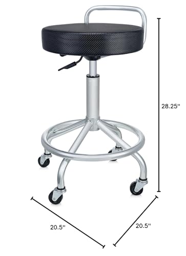 Image of Seville Classics Modern Ergonomic Pneumatic Height Adjustable 360-Degree Swivel Stool Chair, for Drafting, Office, Home, Garage, Work Desk, Black, Cushioned Seat w / Wheels (NEW MODEL)
