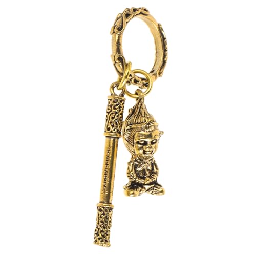 TOYANDONA Llavero de Latón Rey Mono con Bastón Detallado, Colgante Multifuncional para Coche y Bolso, Amuleto de Buena Suerte con Borla Decorativa, Símbolo Cultural Chino, Obsequio