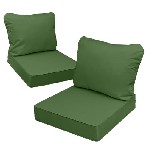 Image of AAAAAcessories Outdoor Deep Seat Cushions, Waterproof, Fade-Resistant Patio Furniture Replacement Cushions, 25.5 inch x 25.5 inch x 5 inch + 25.5 inch x 19 inch, Set of 2, Woodland Green