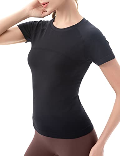 MathCat Workout Shirts for Women Short Sleeve Seamless Yoga Athletic Tees Sports Breathable Gym Athletic Tops2