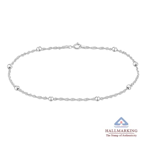 925 Sterling Silver Adjustable Beaded Station Chain Anklet
