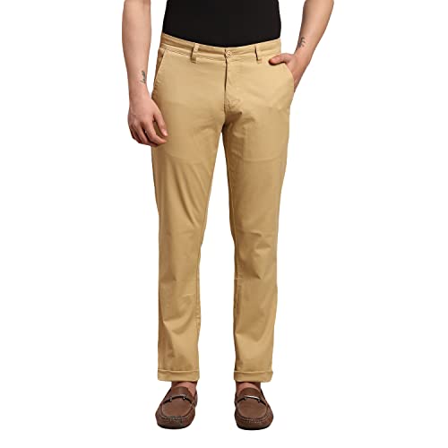 Image of Parx Men Low Rise Tapered Fit Solid Pattern Cotton Spandex Blend Flat Front Casual Trouser