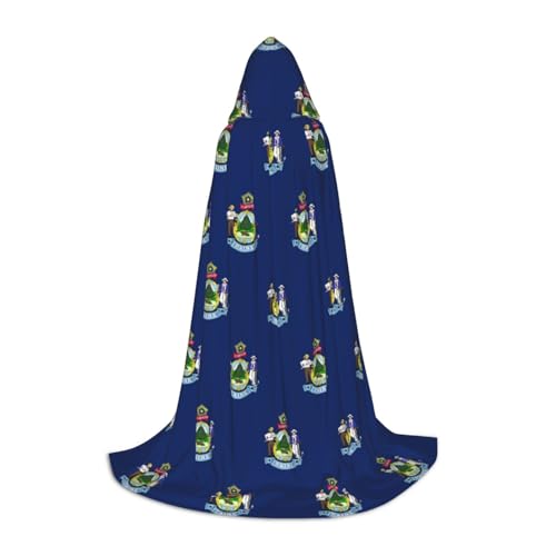 Cape à capuche longue imprimé drapeau de l'État du Maine, doublure douce et chaude pour jeune