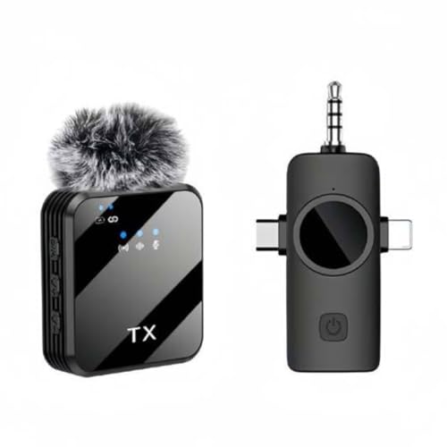 Image of GADGETSWEAR 3-in-1 Wireless Lavalier Microphone for YouTube, Interviews, Podcast, Vlogging, Android, Collar Mic with USB-C, iOS & Lightning Plug, Furry Windscreens, Noise Cancellation (F14 Mic)
