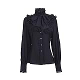 Nuoqi Women Lolita Lace Stand-Up Collar Black Lotus Ruffle Shirt Retro Victorian Blouse GC238B-XXL