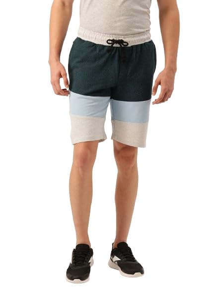 Men's Colorblock Drawstring Shorts, Light Blue and Grey, Cotton Blend, Casual Athletic Wear-picture-30