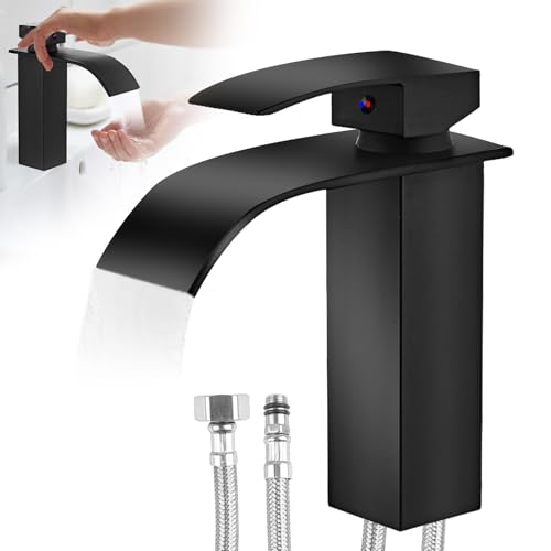 WIYETY Grifo de baño Touch On negro – Grifo de cascada mate con protección antihuellas | Mezclador monomando | Manguera inoxidable 60 cm | Certificado DVGW | para baño y aseo WIYETY Grifo de baño Touch On negro – Grifo de cascada mate con protección antihuellas | Mezclador monomando | Manguera inoxidable 60 cm | Certificado DVGW | para baño y aseo