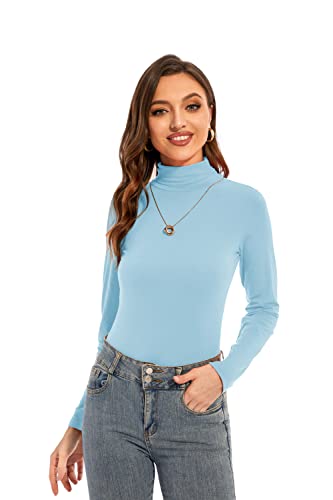 Image of Womens Long Sleeve Turtleneck T-Shirts Casual Lightweight Slim Fit Cozy Base Layer Top