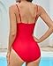 Cromi One Piece Swimsuit for Women Deep V Neck Sexy Bathing Suit Slimming Adjustable Strap Swimwear Red L