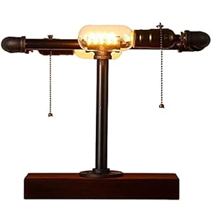Fetcoi Tafellamp Vintage E27 bureaulamp retro industrieel steampunk waterbuis lamp antiek hout nachtlampje voor…