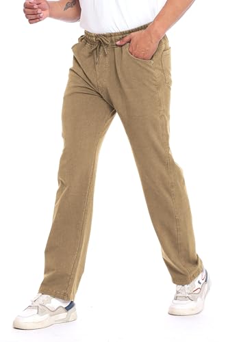 Image of Men's Denim Joggers, Regular Fit, Mid Rise, Stretchable Cotton Blend, Drawstring Waist, Soft Fabric, Multiple Pockets, Tapered Leg Casual Pants