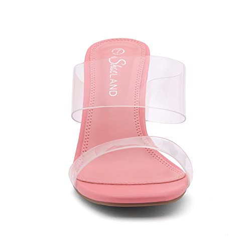 Image of Shoe Land Clear Heels for Women, Transparent Two Strap Chunky Block High Heel Mules, Slip On Square Toe Dressy Sandals for Wedding, Party, Prom