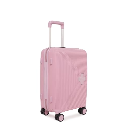 Image of SWISS MILITARY Maze Hard Top Black Polypropylene (PP) Luggage Trolley Bag with TSA-Lock & Body Coloured 360 Degree Rotatable 8-Wheels,Color -Peach,24 Inch