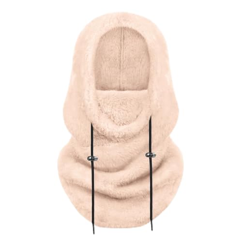 Coume Fleece Balaclava for Women Sherpa Hood Neck Warmers Winter Windproof Adjustable Ski Mask for Cold Weather Beige