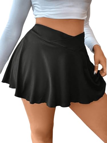 Women's Plus Size High Waisted Crossover Mini Skirt Ruffle Hem Flowy Skirts