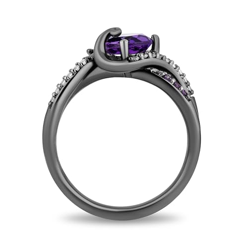 Jewelili Enchanted Disney Fine Jewelry Black Rhodium over Sterling Silver with 1/10 CTTW Diamond and Amethyst Ursula Ring4