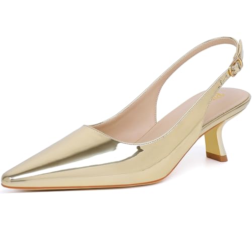 Image of RIBONGZ Sexy Slingback Pumps Elegant Dressy Heels for Women Closed Toe Pointy High Heels Wedding Bride Prom Party Evening Shoes