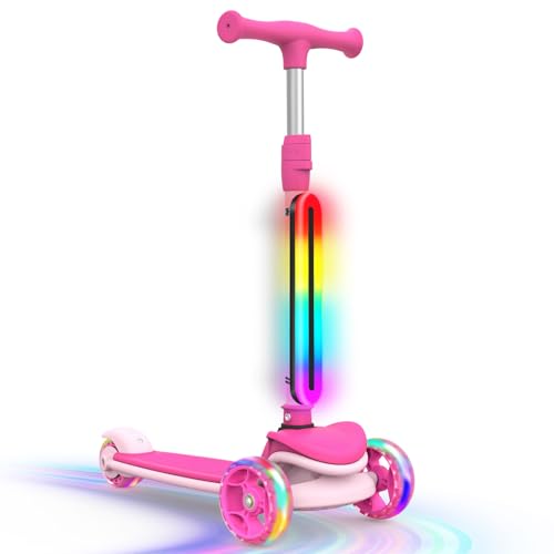 BELEEV Patinete Infantil A8 Plegable de 3 Ruedas con Luz Led en El Cuadro. Ruedas Iluminadas y 11 Efectos de Luz para Niños de 3 a 12 Años, Ideal para Paseos Nocturnos y Al Aire Libre