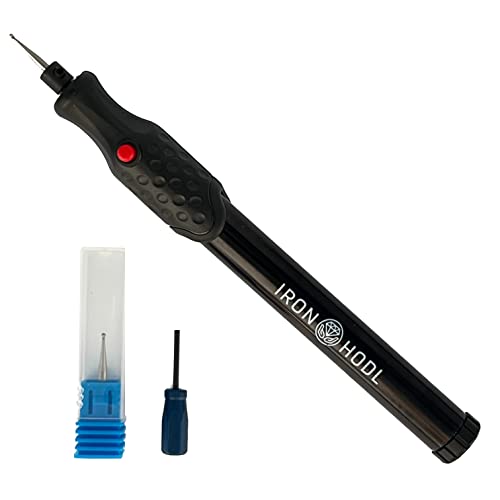 IRON HODL - Penna per incisione con punta diamantata per metallo, ceramica, vetro - 2 batterie AAA - Penna per incisione elettrica per gioielli fai da te e dispositivo di incisione (nero)