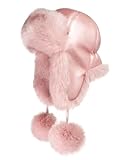 Futrzane Fliegermütze - Schapka Uschanka Damen - Fell Trapper Mütze aus Leder (M, Rosa - Rosa Siberian)