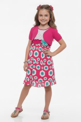 Image of ToBeInStyle Girls Two Piece Short Sleeve Dress and Matching Bolero Crop Cardigan Assorted Prints Cotton Blend Summer Outfit