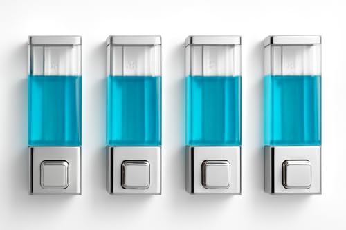Image of Cube ABS Wall Mounted Soap Dispenser for Shampoo, Sanitizer, Lotion, Dish Wash Gel - Refillable Liquid Pump for Bathroom, Kitchen (Pack of 4)