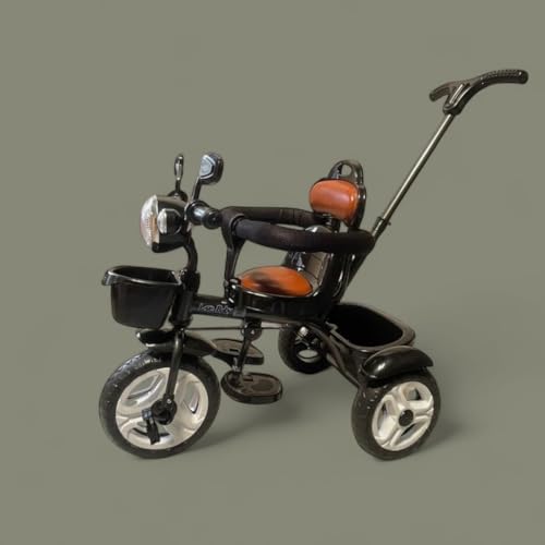 Image of kidsROAR Stroller Tricycle for Kids for 1 Year+ | 2 Year+ Baby Cycle with Leather Seat | Light Music | Push Handle | 4 in 1 Baby Cycle for 1 Year Kids (5003 Black)