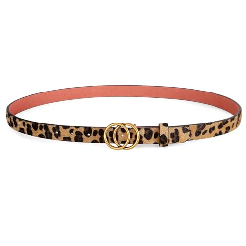 SANSTHS Skinny Black Belts for Women Fashion Ladies Thin Leather Dresses Belt for Jeans Pants Gold Buckle 0.9inch Width,leopard,XXL