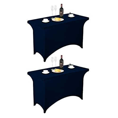 Image of FORLIFE 2Pack Spandex Table Covers,Fitted Tablecloth for Rectangular Tables, Stretch Patio Table Covers, Universal Spandex Table Cover for Wedding, Banquet, Party (4ft, Navy)