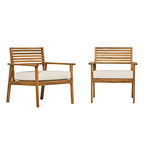 GOWE Modern 2-Piece Slat-Back Solid Acacia Wood Patio Club Chair Set ¨C Brown