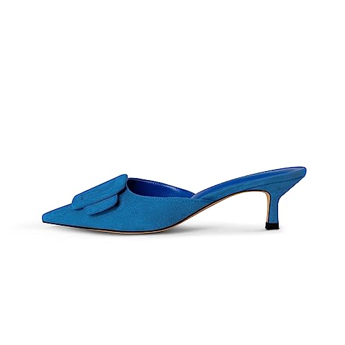 Image of Fericzot Mule Slippers for Women,Slingback Buckle Pumps Pointed Toe Kitten Heels Shoes Slides Backless Dress Sandals